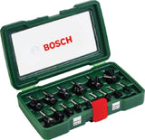 Bosch 15 pièces Ensemble de fraises au carbure (pour le bois, emmanchement Ø 8 mm, accessoires fraise dencastrement)