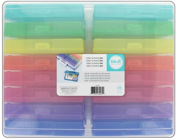 We R Memory Keepers 660269 We R Storage Bin + 16 Mini Cases, Transparent, 38 x 30 x 13 cm